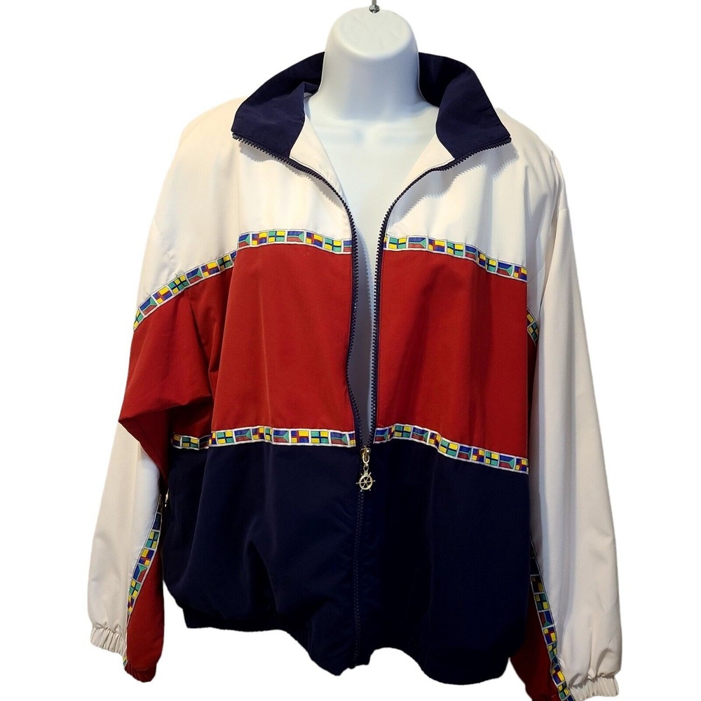 Teddi Walkabout II Vintage Windbreaker Jacket Red White Navy Nautical Wheel L